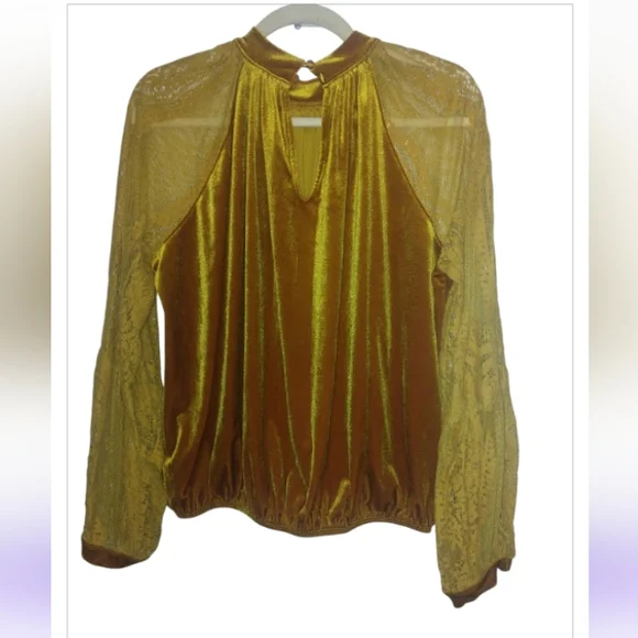 Free People Mustard Velvet Lace Blouse - Picture 4 of 6